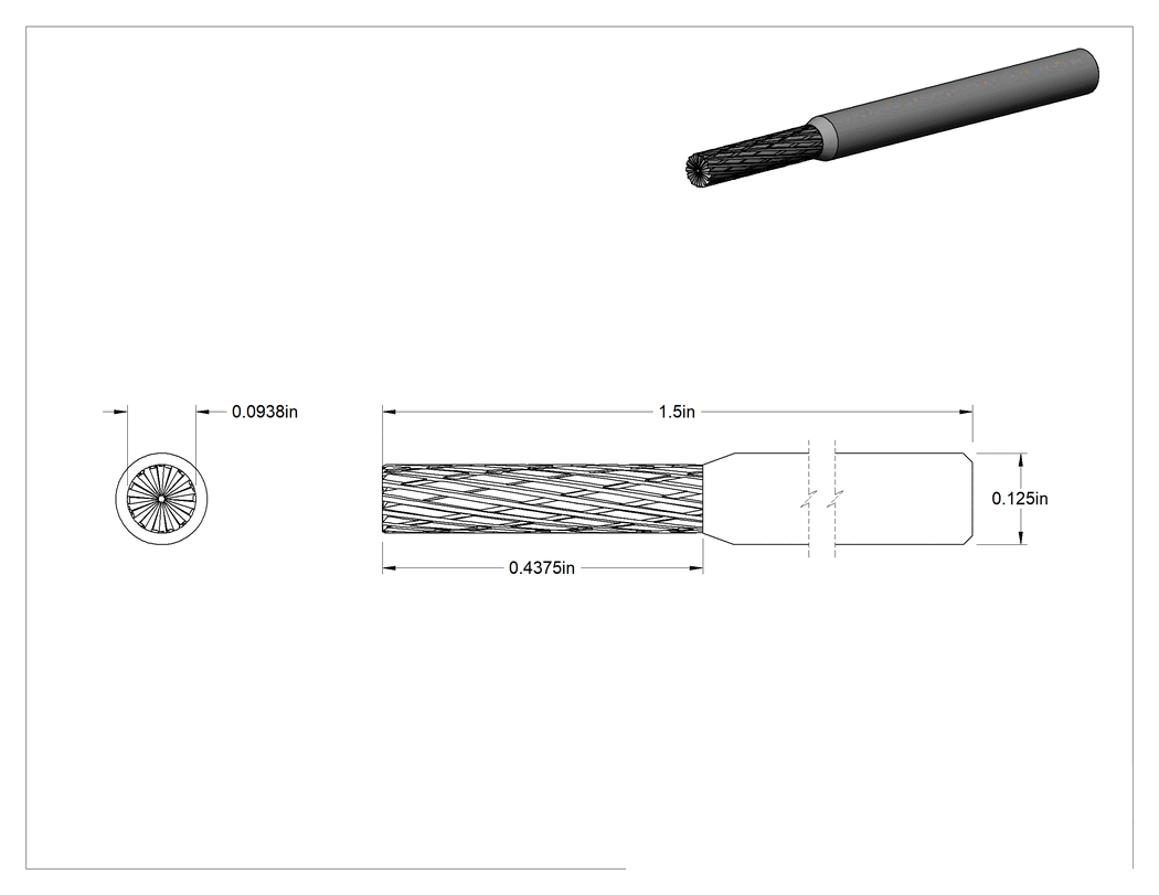 Teknik Çizim - 1/8" Çaplı Şaftlı Karbür Freze Ucu, Düz Kesici Silindir, Ticaret No. Sb-42, Çift Kesimli Diş
