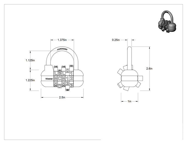 Teknik Çizim - Sıfırlanabilir Şifreli Asma Kilitler, Sağlam Çelik Gövde, Master Lock 1534D