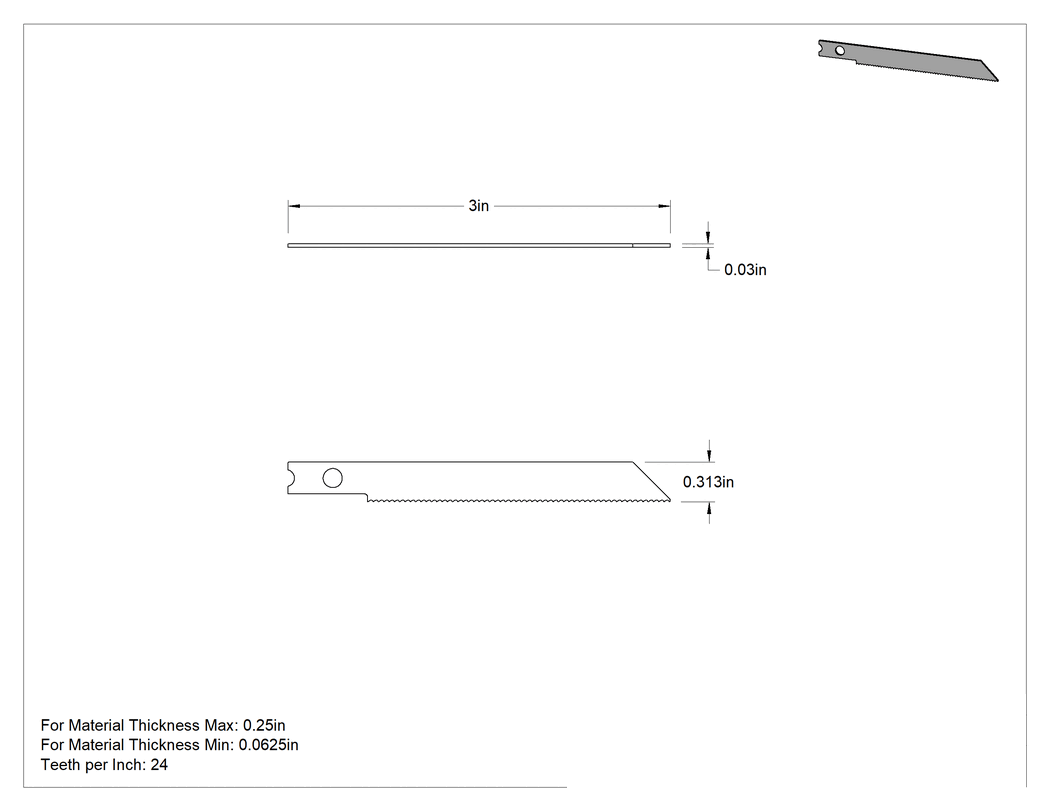 Teknik Çizim - Uzun Ömürlü Dekupaj Bıçağı, Metal için, T-Şaft/U-Şaft, 24 Diş İnç Başına