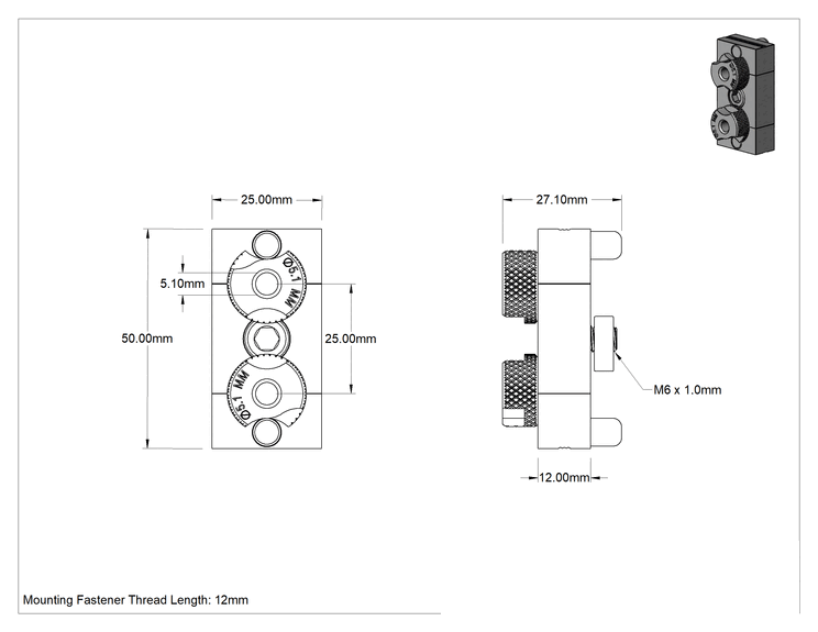 Teknik Çizim - T-Yivli Çerçeve, 2 Delik Açma Jig, 25 mm Yüksekliğinde Tek Raylar için