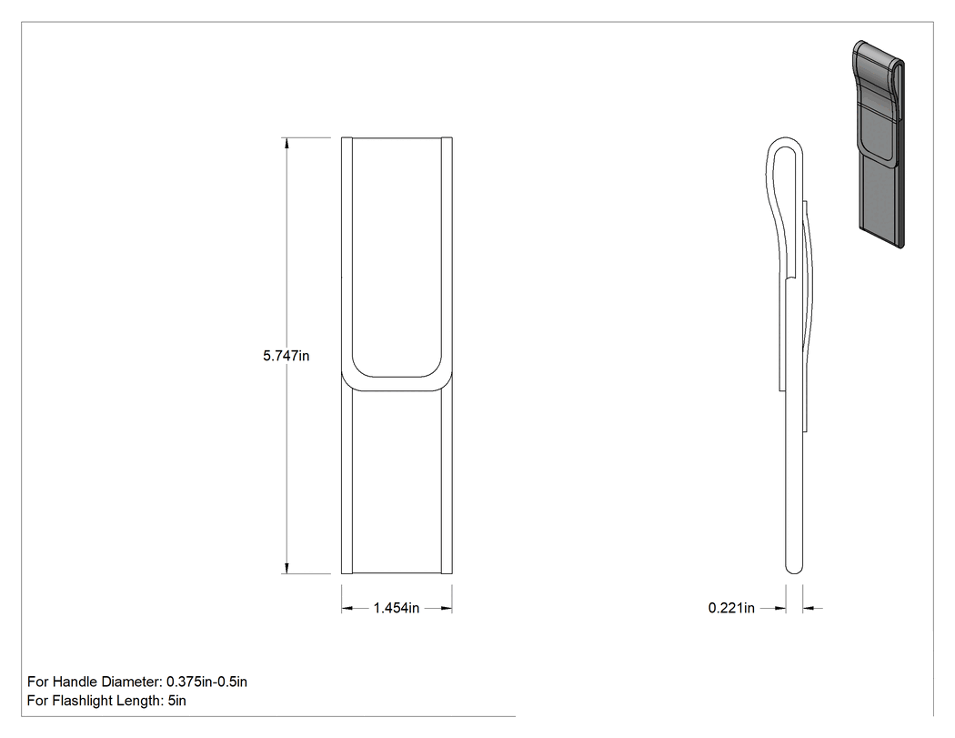 Teknik Çizim - 3/8" ila 1/2" Çaplı Saplı El Feneri için Kılıf