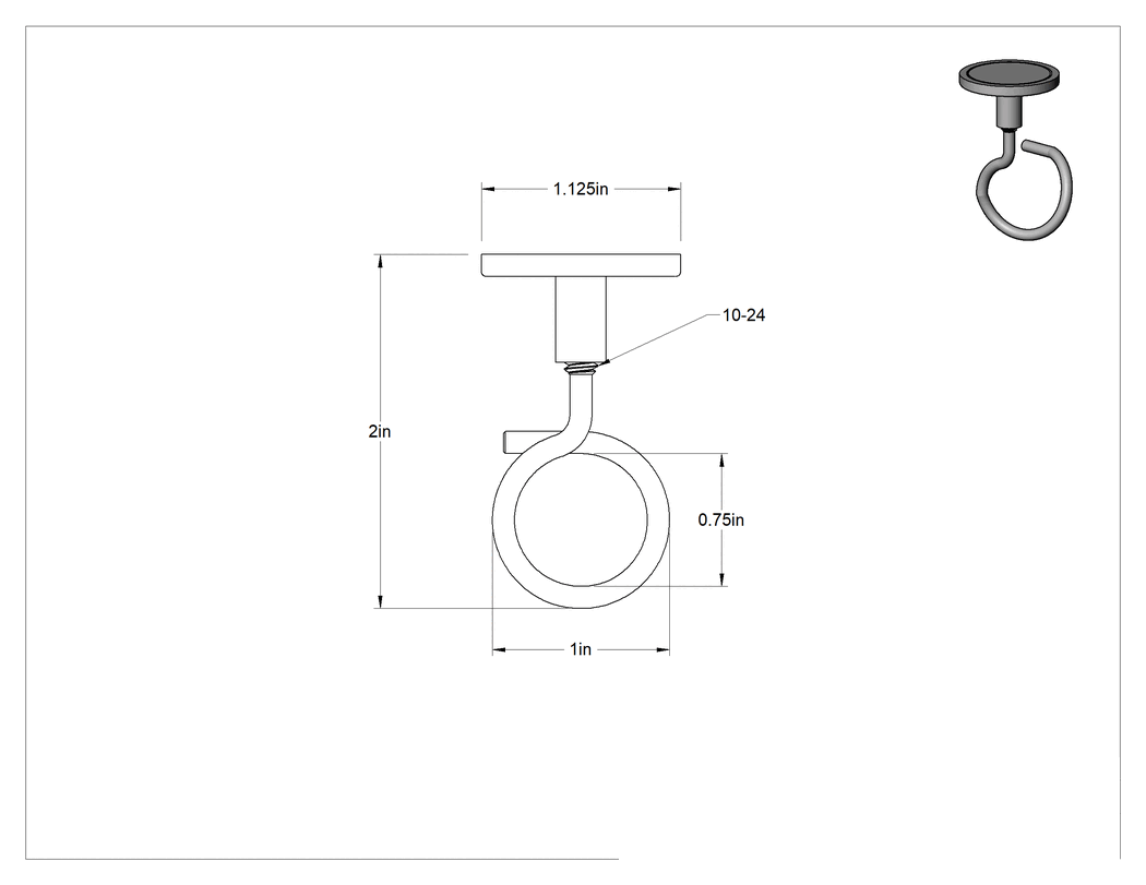 Teknik Çizim - Freze Halkası, Manyetik Bağlantılı, 3/4 inç Çap, 10-24 Diş, 40 lb. Kapasite