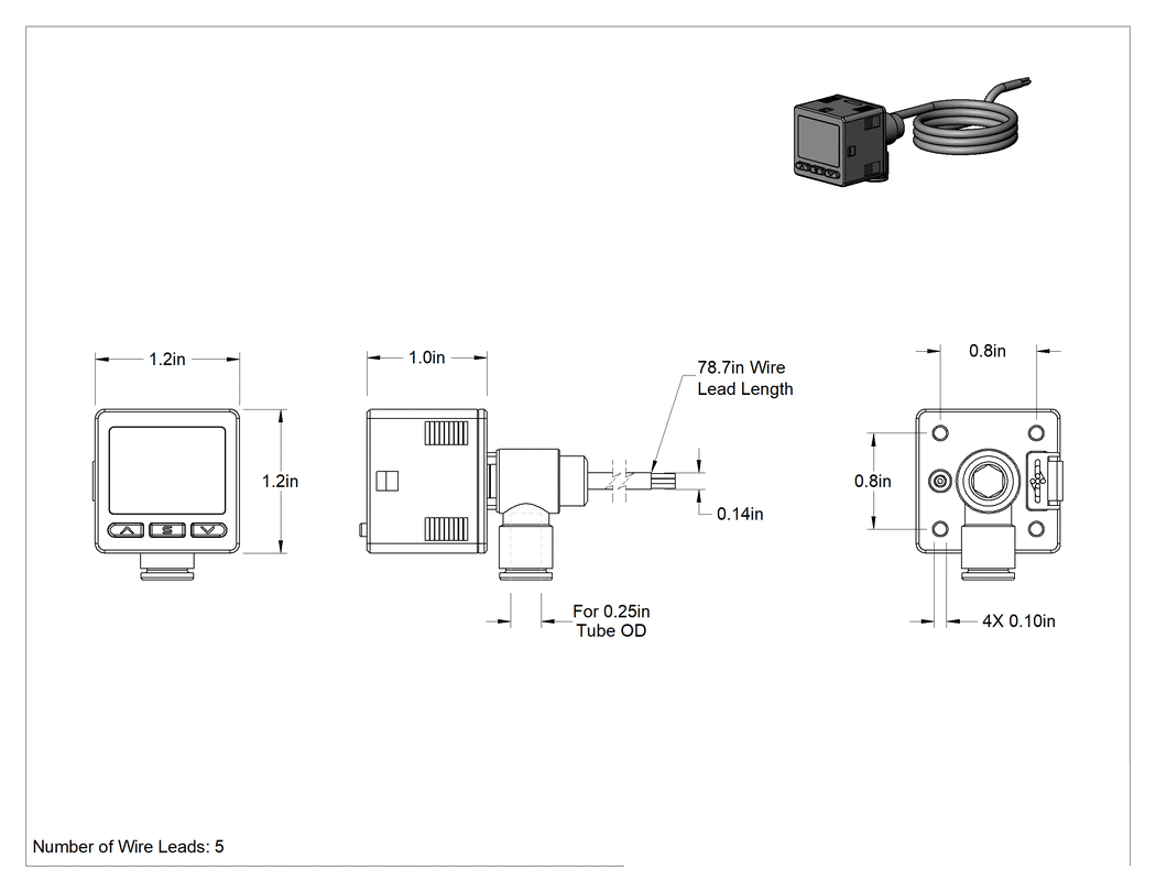 Teknik Çizim - Basınçlı Hava için Basınç Transmitteri, 1/4" Boru Dış Çapı Tak-Bağlantısı, 2.4-20 mA