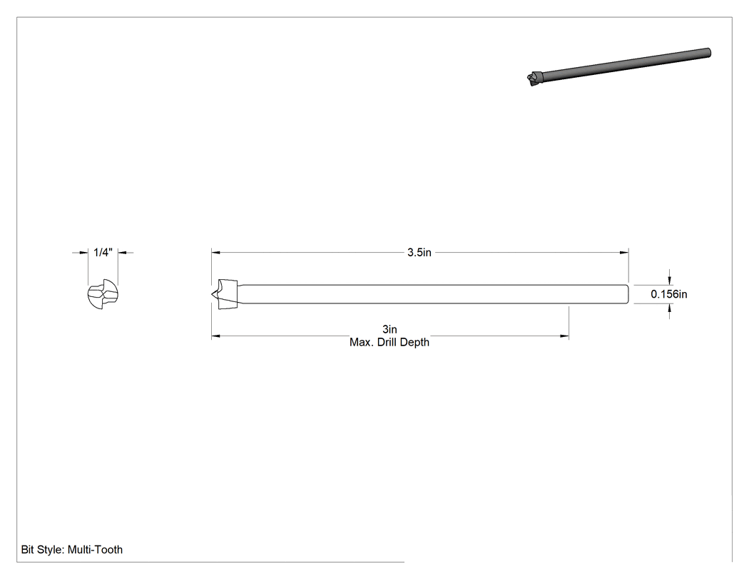 Teknik Çizim - Karbür Uçlu Pürüzsüz Yüzeyli Matkap Ucu, Ahşap için, 1/4" Boyut