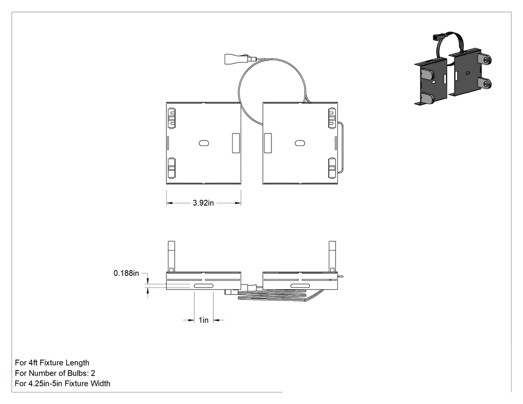 Teknik Çizim - Tüp Ampul için Yenileme Soketi, 4 fit uzunluğunda x 4-1/4" ve 5" genişliğinde fikstürler için