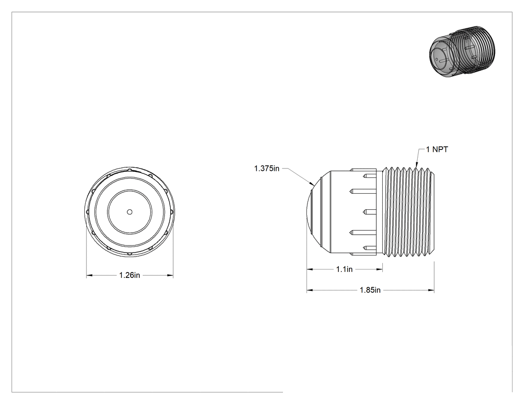 Teknik Çizim - Easy-View Dayanıklı Yağ Gözetleme Camı, 1 NPT Erkek