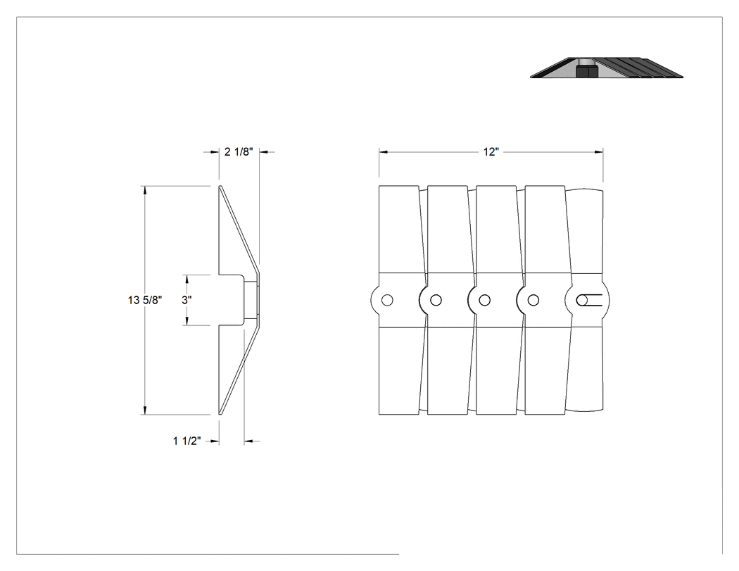 Teknik Çizim - Bükülebilir Drop-Over Kilitli Kablo Rampası, 3 inç genişliğinde x 1-1/2 inç yüksekliğinde kanallı, 1 ft. Uzunluk