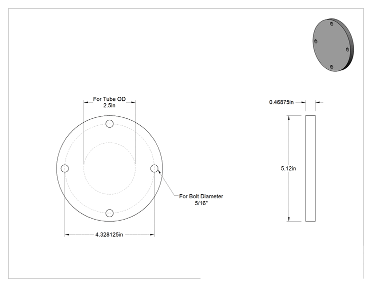 Teknik Çizim - Paslanmaz Çelik Borular için Cıvatalı Yüksek Vakum Bağlantı Parçası, 2-1/2" Dış Çaplı Boru için Kapak, Flanş Boyutu 63