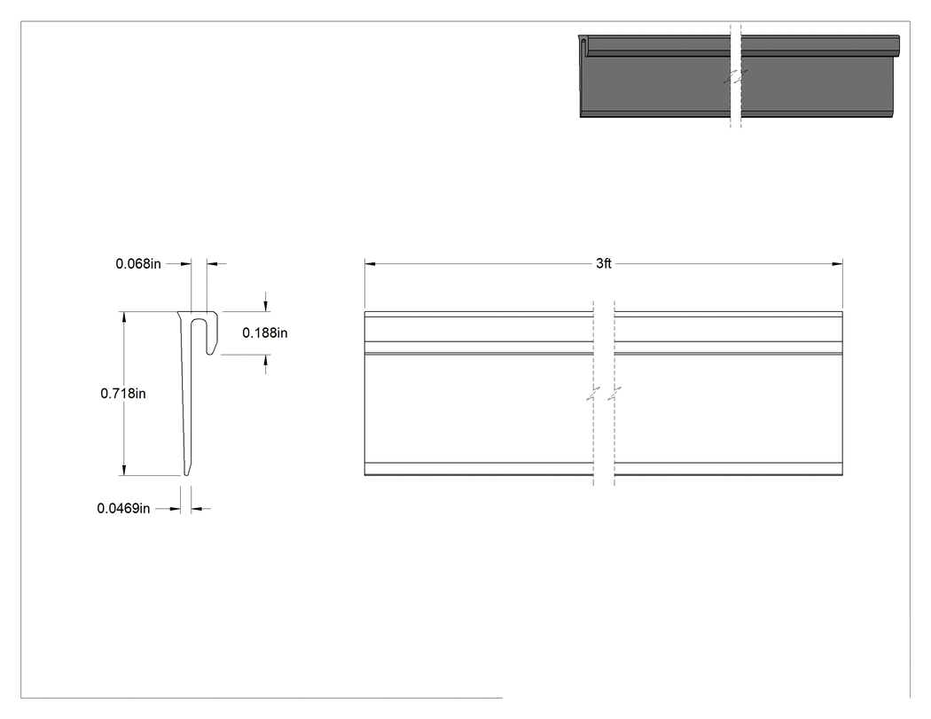 Teknik Çizim - Kenar Kesme, Alüminyum, 1/16" İç Genişlik, 23/32" Dış Yükseklik, 3 Fit Uzunluk