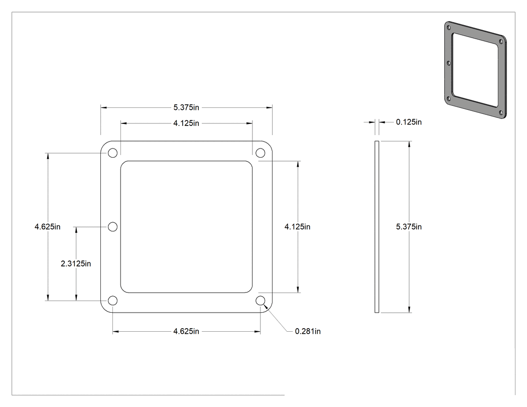 Teknik Çizim - Toz Geçirmez Kablolama Kanalı için 4" Genişlik x 4" Derinlik Uç Konektörü