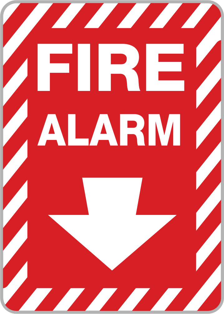 Fire Alarm with Arrow (English)—Red with White Message