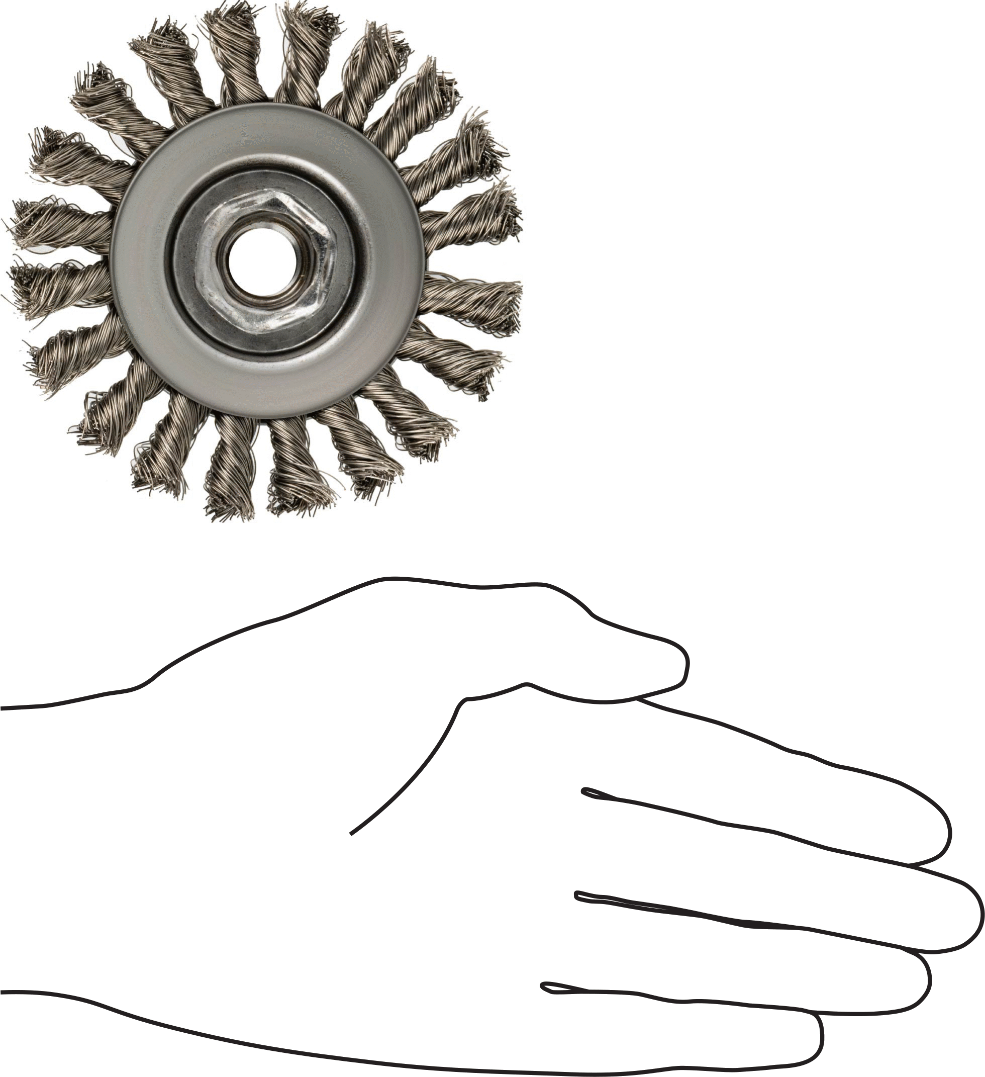 Açılar ve Köşeler için Kupa Fırça, 4" Çap, 3/8"-24 Çapı 0.02" Paslanmaz Çelik Kıllı Şaft