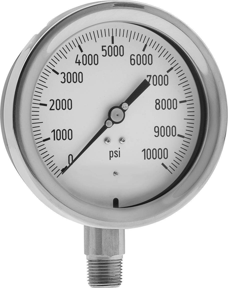 Paslanma ve Aşınmaya Dayanıklı Basınç Test Göstergesi, NIST Sertifikalı, 1/2 NPT Erkek Alt Bağlantı, 0-10000 PSI