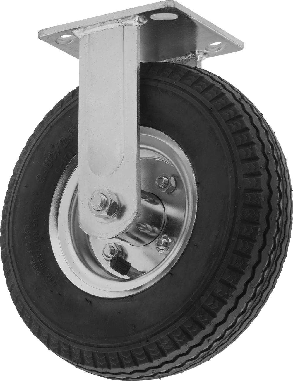 4-1/2" x 4" Plakalı Tekerlek, Sabit, 12" Çapında Siyah Kauçuk Pnömatik Tekerlekli — 12", Pnömatik, Sert