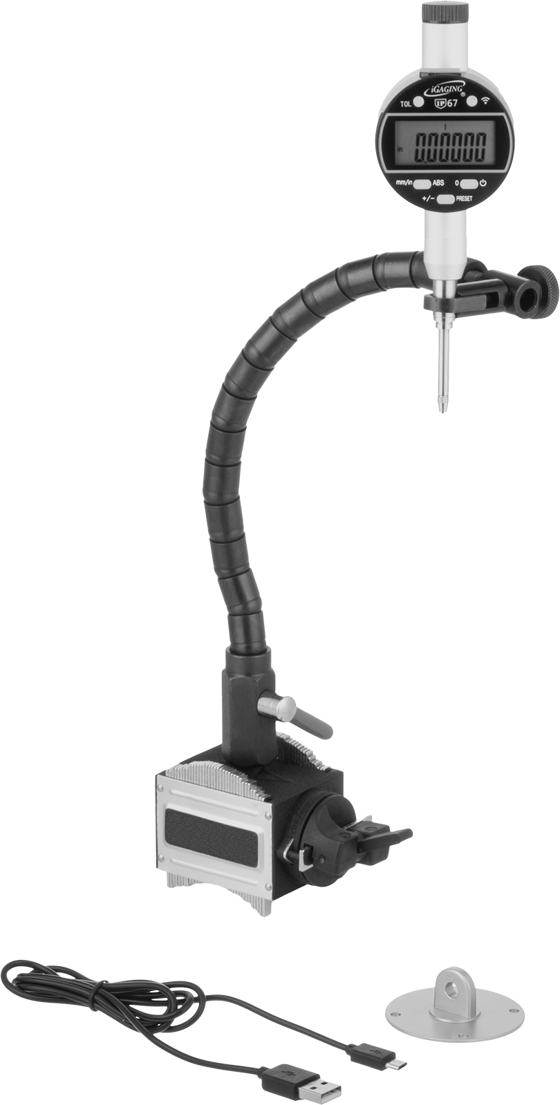 Düz Olmayan Yüzeyler için Manyetik Tabanlı Tutuculu Ekonomik Elektronik Pistonlu Komparatörleri, 0" - 1"/0 mm - 25 mm Aralık