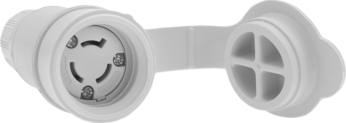 Yıkanabilir Döner Kilit Konektörü, Topraklı Üç Yuvalı Soket, NEMA L6-15, Takılı Kapak — L6-15, 250V AC, Aşındırıcı, Tozlu, Yüksek Basınçl…