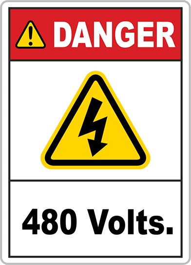 Kaza Önleme Resimli Etiketleri, Tehlike - 480 Volt Mesajı