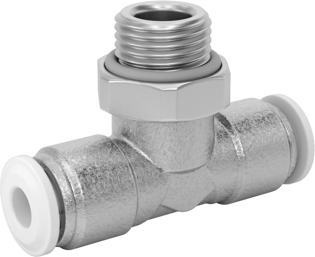 Nikel Kaplı Pirinç Bas-Bağlantı Elemanı, Döner Başlıklı Hat Üstü T, 4 mm Boru Dış Çapı x 1/8 BSPP Erkek