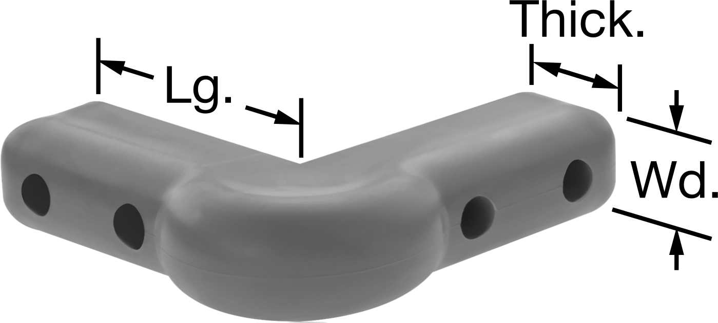 Köşeler için Vidalı Yüzey Koruyucu, Gri Sentetik Kauçuk, 3" Uzunluk, 1-1/16" Genişlik, 1" Kalınlık — Vidalı, Rubber, Synthetic Rubber, 1…