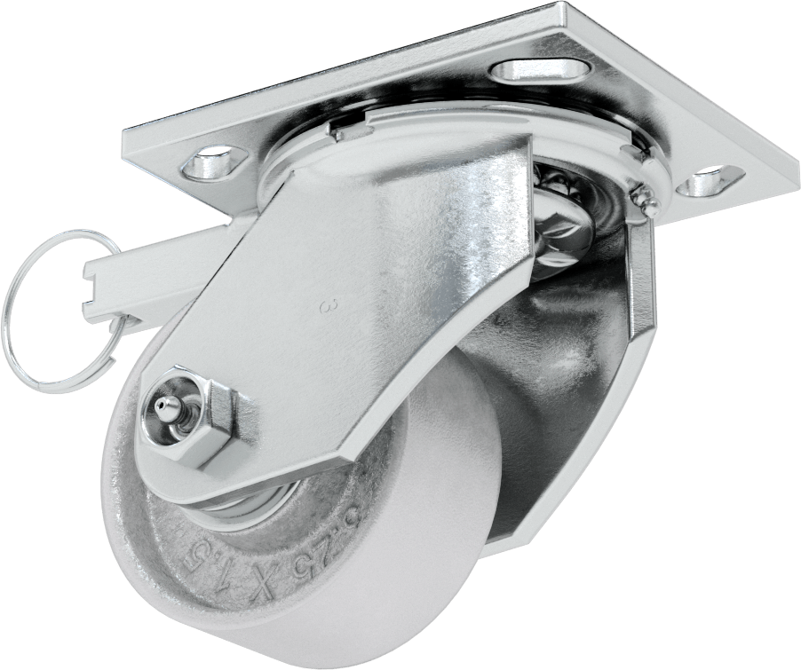 4-1/2" x 4" Montaj Plakalı Samson Tekerlek, Döner Kilitli ve 3-1/4" Çaplı Metal Tekerlekli Döner — Levha, Demir, 3 1⁄4"