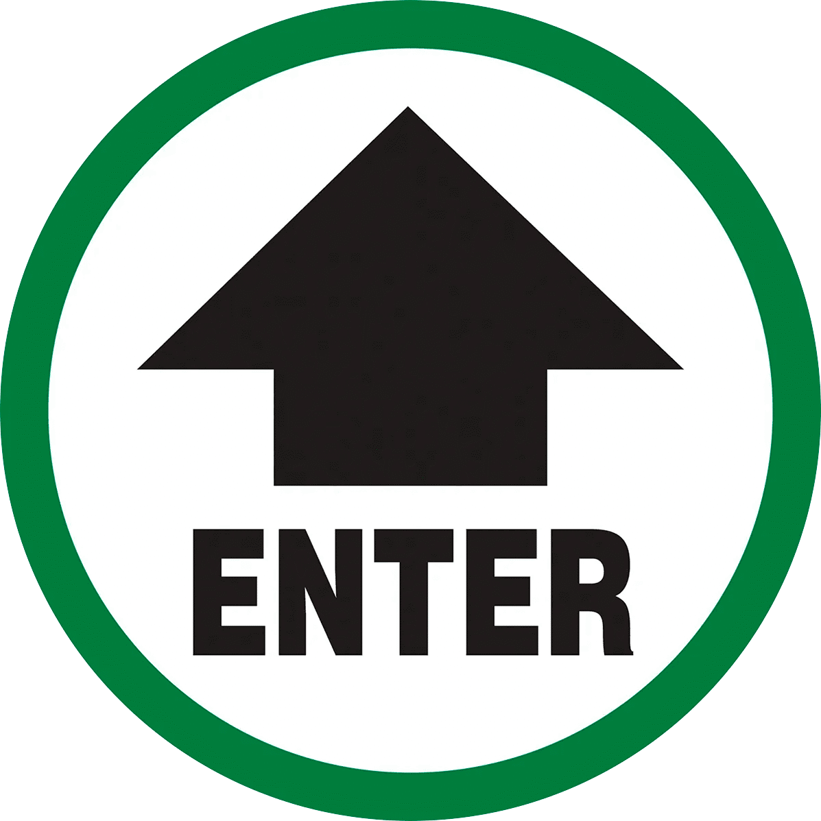 Kapı Etiketi, Yukarı Ok ile Mesaj Girin, 6" Çap — Arrow, Enter, Yuvarlak, Yapışkan Arka Yüz