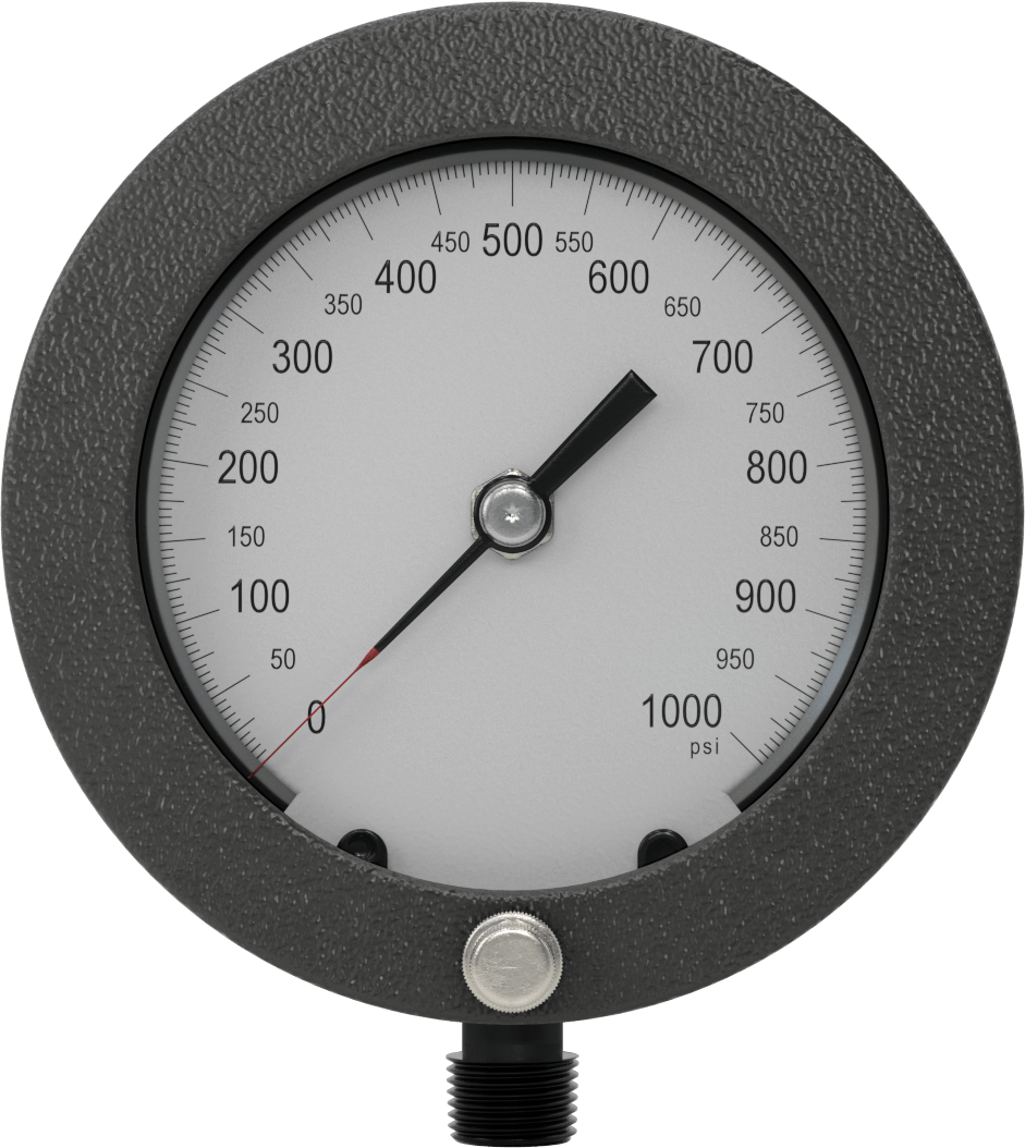 Alüminyum Kılıflı Yüksek Hassasiyetli Basınç Test Göstergesi, 400 Nikel Bağlantı, 1/2 NPT Erkek, 4-1/2" Kadran, 0-1000 PSI