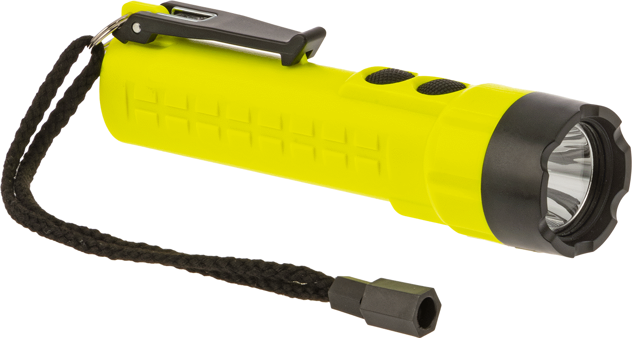 Tehlikeli Ortamlar için El Feneri, Yeşil Lazerli, 7" Toplam Uzunluk — Tozlu, Tehlikeli, Dalgıç, Green, White, Yellow/Black, AA
