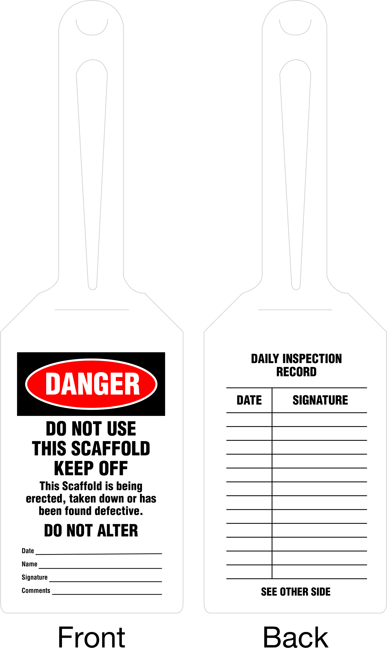 Denetim Kaydı Etiketleri, (Tehlike - Bu İskeleyi Kullanmayın, Uzak Durun), Vinil — Daily Inspection Record, Danger—Do Not Use This Scaffo…
