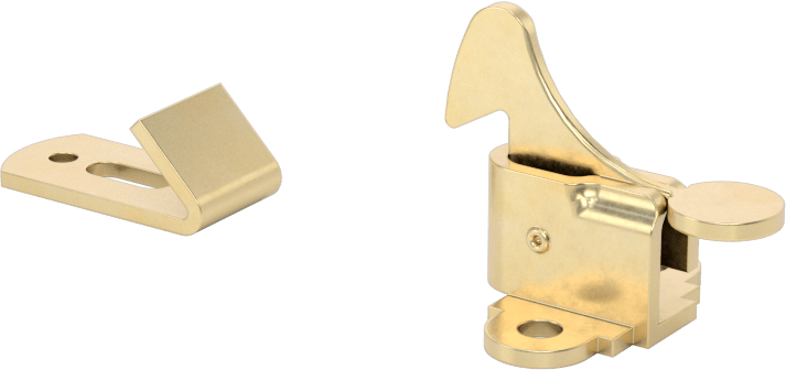 Tepkiye Dayanıklı, Kulplu Bas-Kapat Mandalı, Pirinç Kaplamalı Çelik, 11/16" Uzunluk, 1-1/8" Genişlik