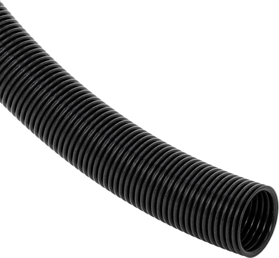 Sürekli Esnek Plastik Kanal, 1.87" İç Çap, 2.15" Dış Çap — Nylon, Plastic, Düz, Siyah