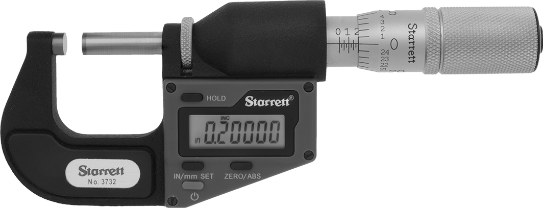 Elektronik Dış Mikrometre, Sürtünme Yüzükli Starrett No. 3732.1xfl-1 — Dijital, Düz, Sürtünme