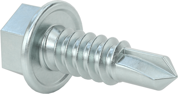 Flanşlı Altıköşe Başlı Delme Vidası, Çinko Kaplı Çelik, 1/4" Boyut, 3/4" Uzunluk
