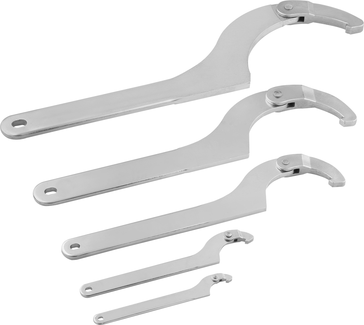 Yan Taraftaki Yivler için Ayarlanabilir Kanca Anahtarı, Paslanma ve Aşınmaya Dayanıklı, 5 Parça Set, 7/8" ila 9-1/8" daire çapı için