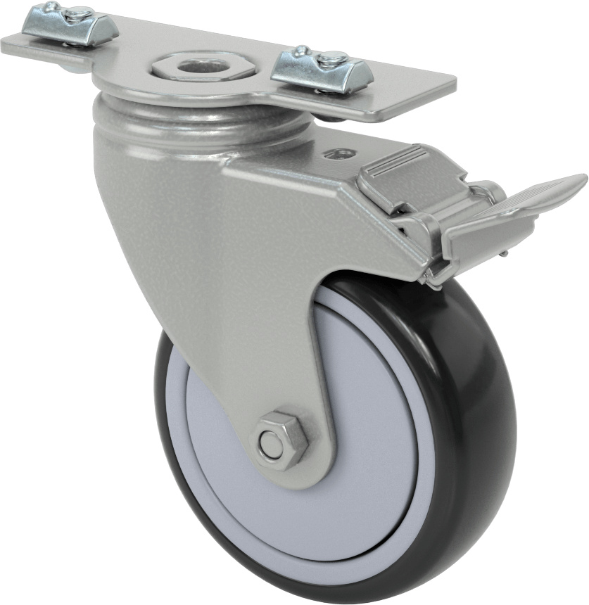 T-Yivli Çerçeve, Plaka Montajlı Döner Tekerlek, Total Lock, 40 mm ve 1.5 inç Yüksekliğinde Ray — Levha, Döner, 4"