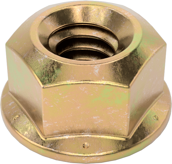 Yüksek Mukavemetli Çelik Deforme Edilmiş Dişli Flanşlı Somun, Sarı Kromat Kaplamalı Çinko, 1/4"-20 Diş Boyutu