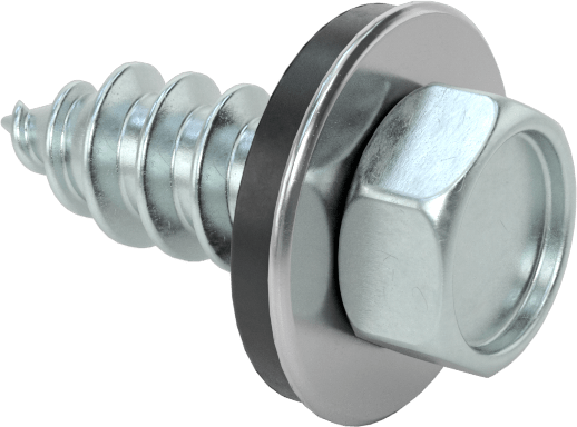 Titreşim Sönümleyici Altıköşe Başlı Vidalar, Sac Metal için, Çinko Kaplı Çelik, 17 Numara Boyut, 3/4" Uzunluk