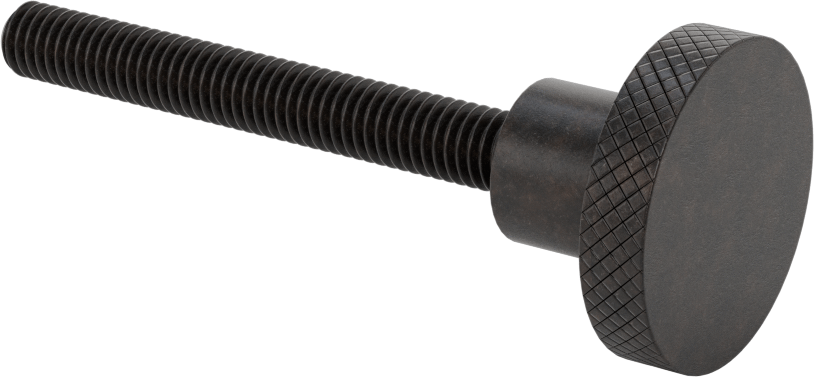 Siyah Oksit Çelik Tırtıllı Tutma Düğmesi, 3/8"-16 Dişli 3" Uzunlukta Saplama, 1-1/2" Çaplı Başlık