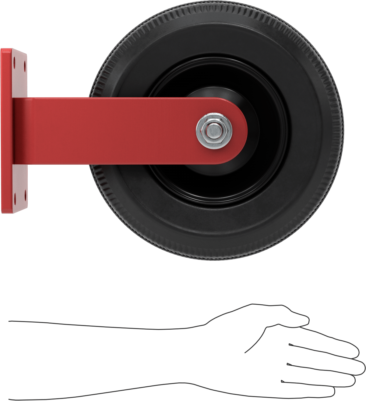 Pnömatik Tekerlek, 12" Çaplı Siyah Kauçuk Tekerlekli ve 7-1/2" x 5-1/2" Plakalı Sert
