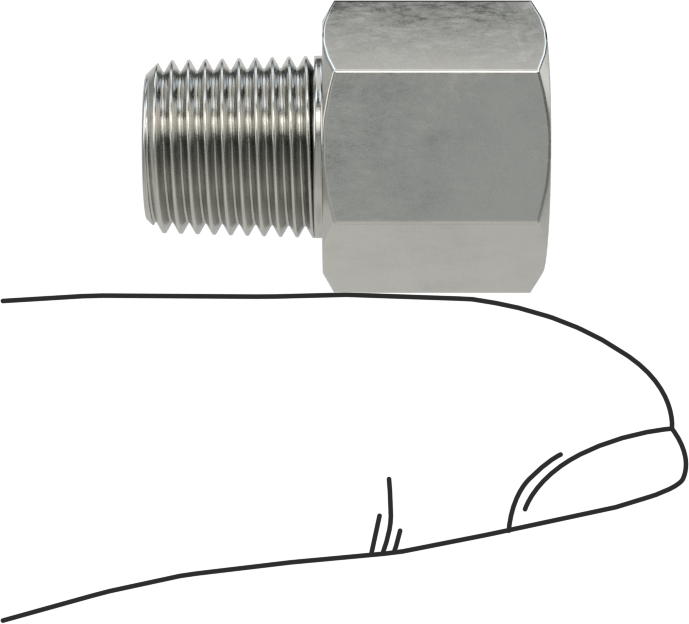 303 Paslanmaz Çelik Gövdeli Dişli Delikli Vana, Adaptör, 1/8 NPT Erkek x Dişi, 0.018 inç Delik Çapı