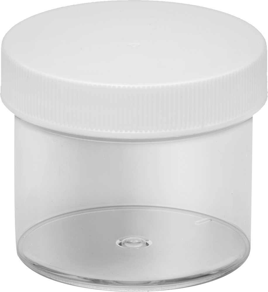 Şeffaf Polistiren Plastik Kavanoz, 2 FL oz/60 ml Kapasite, 2-1/8" Çap — 2 fl. oz., 60 ml, 1 7⁄8", Plastic, Polypropylene, Polystyrene