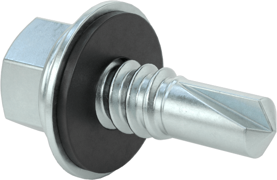 Metal için Pullu Delme Vidaları, Çinko Kaplı Çelik, 1/4" Boyut, 3/4" Uzunluk