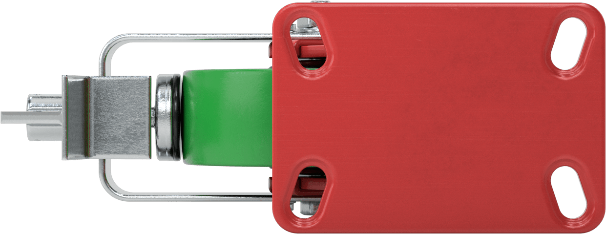 6-1/2" x 4-1/2" Plakalı Yüksek Kapasiteli Kingston Tekerlek, Frenli Döner Ayak ve 6 inç Çapında Yeşil Poliüretan Tekerlek