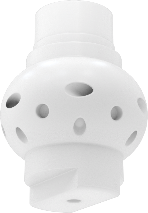 PTFE Plastik Dönen Tank Yıkama Nozulu, 1 NPT Dişi, 20 PSI'da 49.5 gpm, 0.28" Delik Çapı
