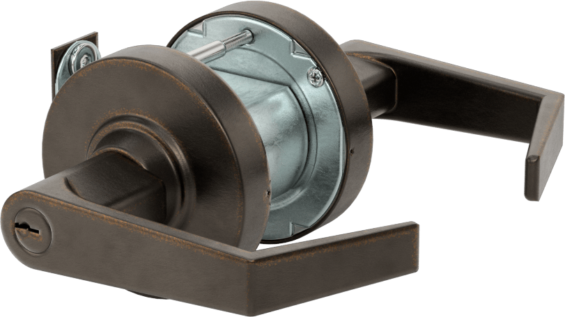 Schlage Alx Kapı Kolu, Anahtar/Düğme Kilitli, Ana Anahtarlı, 2-3/8" Boğaz Mesafesi, Bronz