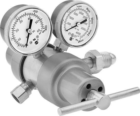 Tank Üzerine Monte Edilen Basınç Düzenleme Valfi, İki Aşamalı, CGA 580 Ngo Erkek x 5/8"-18 UNF Dişi