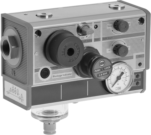 Basınçlı Hava Filtresi/Regülatör Manifoldu, Yer Tasarrufu, 1/2 NPT Dişi, 24V DC