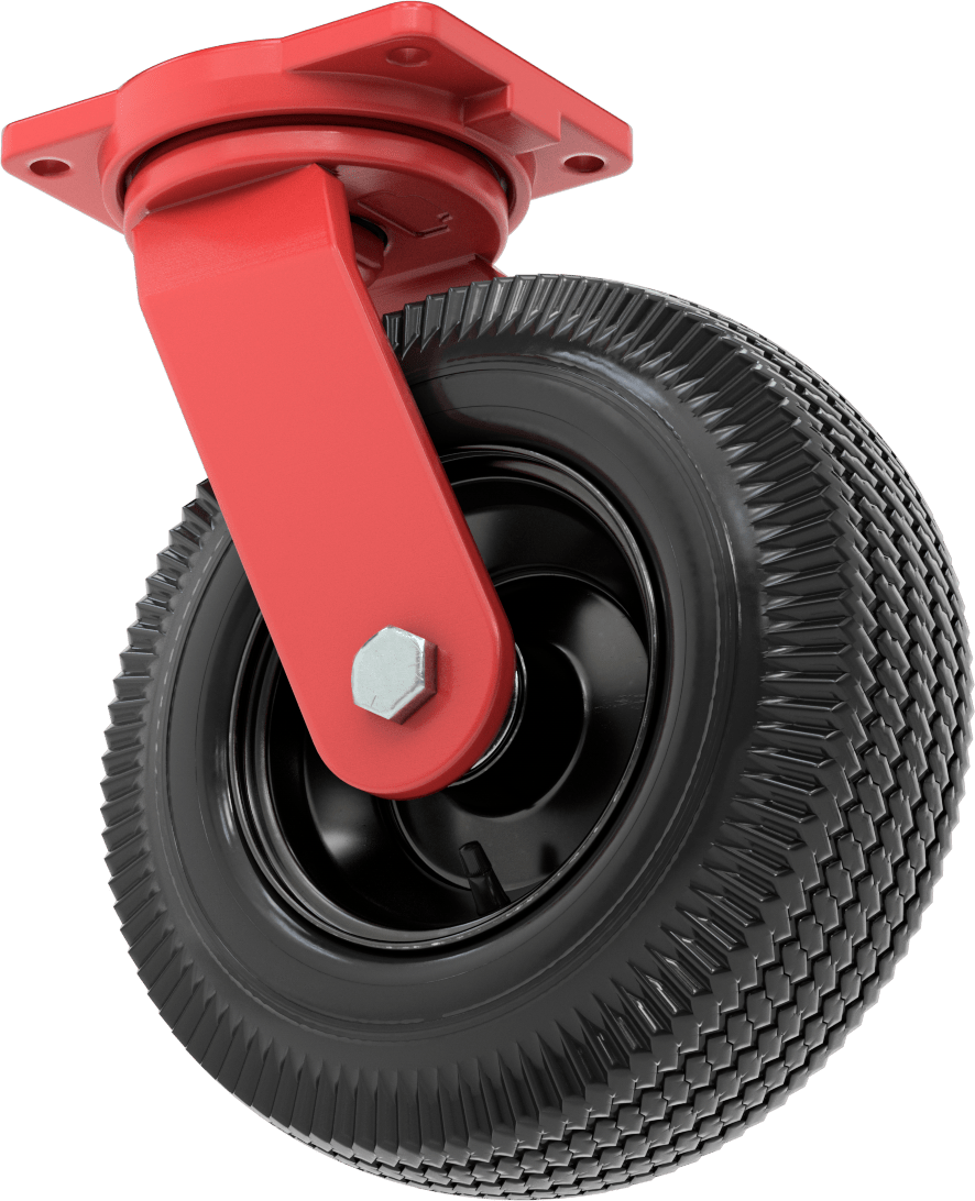 Pnömatik Tekerlek, 12" Çaplı Siyah Kauçuk Tekerlekli ve 7-3/8" X6-1/16" Plakalı Döner