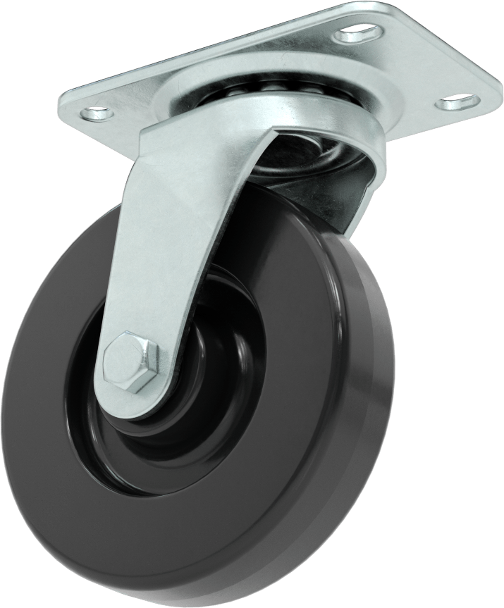 Statik Kontrol Plakalı Tekerlek, 4" Çapında x 15/16" Genişliğinde Siyah Katı Kauçuk Tekerlekli Döner Tekerlek — 4 3⁄4", Levha, 4"
