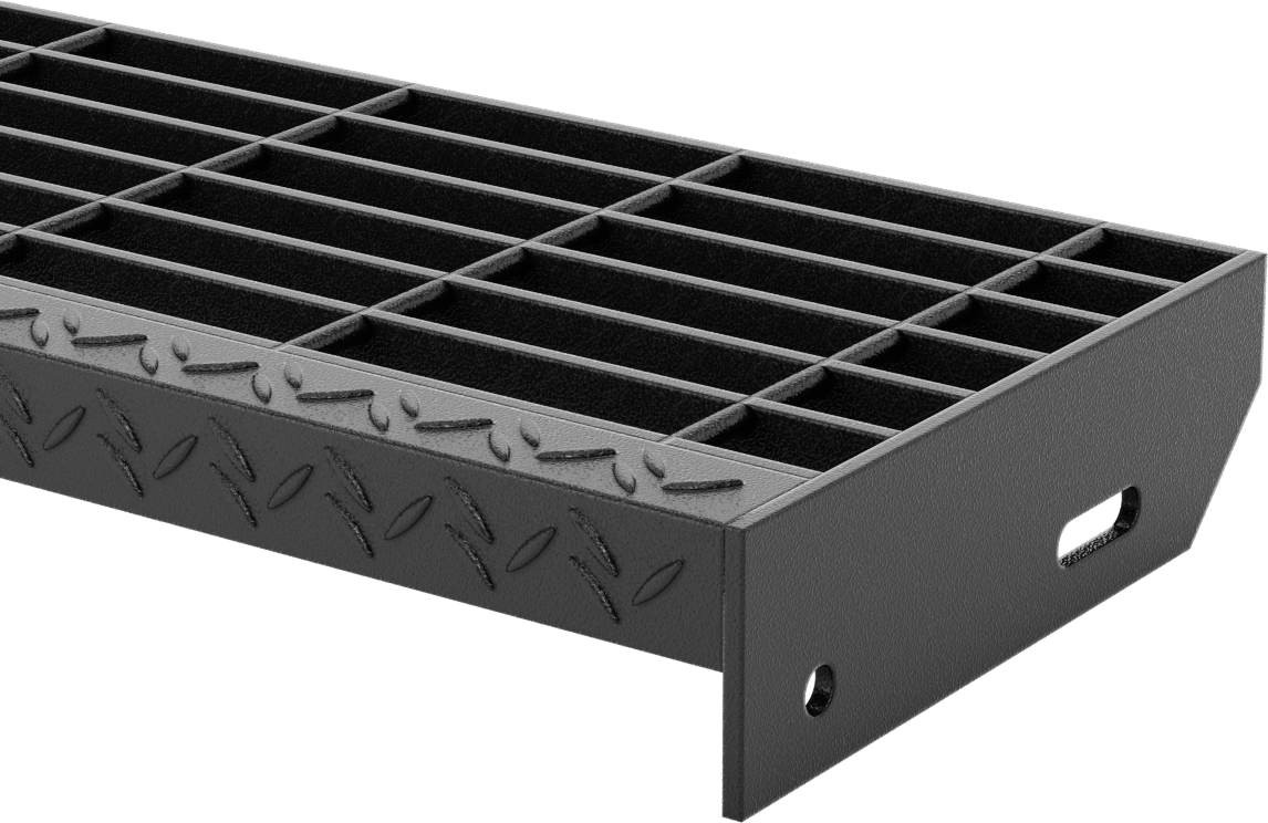 Çubuk Izgaralı Merdiven Basamağı, Pürüzsüz, Toz Boyalı Çelik, 24" Genişlik x 8-9/16" Derinlik