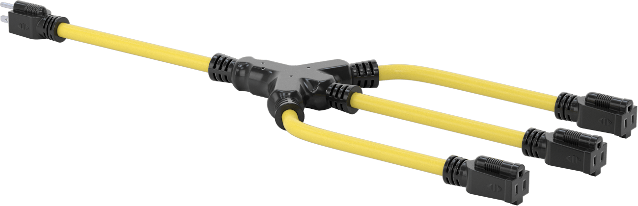 Elektrik Kablosu Adaptörü, 3 Çıkışlı, NEMA 5-15 Fiş x NEMA 5-15 Priz, 2 ft Uzunluk — 2 ft., 12, 15 amp